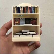 1:12 Scale Mini Collectible Bookshelf (With 60 Mini Books) - Compact Plastic Display Rack With Multiple Compartments, Ideal For Mini Novels, Indoor/Outdoor Decor, White, Collectable Display Rack | Plastic Structure - Multicolor - View 1