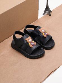 1双儿童流行卡通魔术贴软底防滑凉鞋，时尚男女童款 - 黑色 - 查看 2