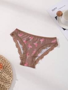 3 PCS Sexy Lace Ice Silk Splicing Triangle Panties Low Waist Seamless Women's Briefs Flamingo Print Comfortable Underwear Romantic Lingerie - Multicolor - View 6