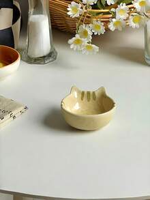 1个陶瓷釉面蘸酱碟，高品质餐具，适用于火锅、酱油、醋等，时尚日式猫咪图案