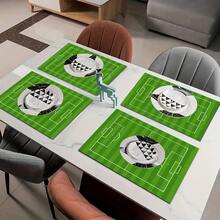 Set da 4 pezzi di sottopiatti stampati con campo da calcio, set di sottopiatti rettangolari in poliestere intrecciato, lavare a mano, decorazione per la casa e la cucina, adatto per interni/esterni - Multicolore - Visualizzare 8