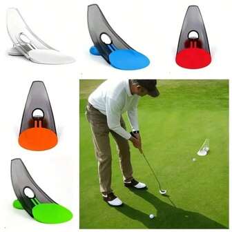 便携式高尔夫推杆训练器，带自动回弹和瞄准球标记 - 可折叠练习辅助器，透明橡胶设计，室内/室外均可使用，男士完美礼物，包含倾斜练习面和可调节高度 - 圣诞礼物
