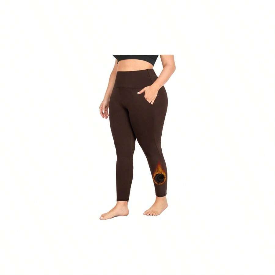 - Leggings de talla con forro polar y bolsillos para mujer, talla XL - 4XL, pantalones trmicos de invierno para control de abdomen y yoga - 2XL + 04 Polar Marrón - Ver 1