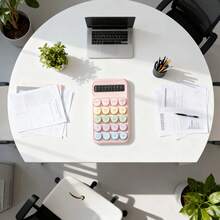 1pc Soft Color Desktop Calculator, Cute 12-Digit Dual Power Calculator With Round Buttons | Elegant Office & School Supplies, Suitable For Student, Home Budget, Math Tool - Multicolor - View 4