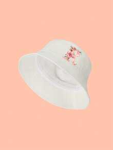 1pc Girls' White Sweet Pink Rose Decor Letter Pattern Bucket Hat, 26 Letters Customizable, Fashionable Soft Cute Lightweight Sun Protection, Suitable As Birthday/Holiday Gift, For Spring/Summer Outdoor Activities, Campus, Fishing - White - View 10