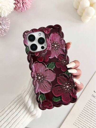 Flower Minimalist Cream Wavy Floral Painted Thick Shockproof Protective Phone Case Compatible With IPhone 17pro/17Air /17/17promax16/11/16pro/16plus/16promax/16e/15Promax/13/14/12/XS/XR/7G/8P, Anti-Drop Phone Protective Case