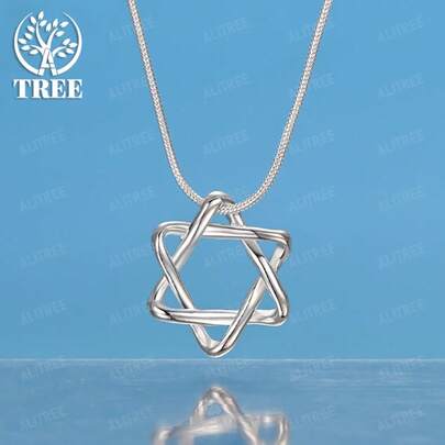 925 Sterling Silver Plated Six-Pointed Star Pendant Necklace Accessories Charming Women Exquisite Fashion Jewelry