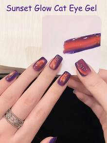 10ml Esmalte de uñas en gel con efecto de ojos de gato con brillo de atardecer, popular en otoño e invierno 2025. Blanqueador, colores graduales, acabado satinado y decoración con cuentas de vidrio fino para arte de uñas - Multicolor - Ver 10