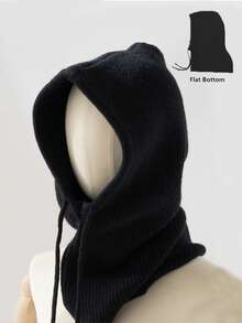 1pc Unisex Wool Blend Knitted Balaclava Hat, Warm & Soft Beanie Cap With Drawstring, Adjustable Neck Warmer For Autumn/Winter