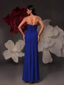 VIPGIRL Red Sequin Patchwork High Slit Elegant Sexy Women's Formal Evening Gown - Royal Blue - View 2