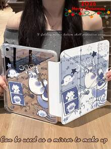 1个双面高清卡通吉他猫平板电脑保护套,适用于iPad 10/9/11 2025、2026新款,带镜头盖,自动唤醒/睡眠功能,Y型可折叠多角度支架带笔槽,办公学习必备,非磁性 - 彩色 - 查看 7