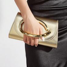 AIBBYDAR Damen Abendtasche, einfarbig in Gold, synthetisches Leder, Metallgriff, formelle Clutch Tasche für Abendkleid, abnehmbarer Schultergurt, glänzend, glänzend, luxuriös, charmant, elegant, raffiniert, geeignet für Ball, Party, Hochzeit, Feierlichkeiten, Bankett