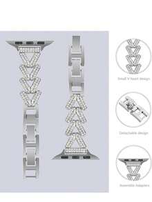 Luxury Diamond Shaped & Wheat Ear Design Stainless Steel Watch Band Strap Compatible With Apple Watch Series 6/SE/2/7/8/9/10 - Silver - View 6