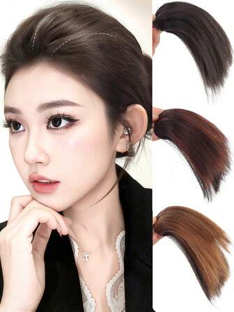 Syntetiskt 6 tum 2 klämmor svart naturligt dagligt kort rakt kudde osynlig hårförlängning hårfoder topp sidoskydd peruk för kvinnor