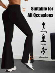 1 chiếc quần ống loe cạp cao dáng suông dành cho nữ, thiết kế xẻ tà bên hông cá tính, quần dài ôm sát mỏng nhẹ, quần legging thể thao tập thể dục yoga, quần ống rộng cạp cao ôm sát dáng suông, kiểu dáng ôm sát và co giãn, gấu quần xẻ độc đáo - Màu đen trơn, chất liệu polyester, có thể giặt tay/máy - Quần ống loe đa năng cho mọi mùa. - màu đen - Xem 6