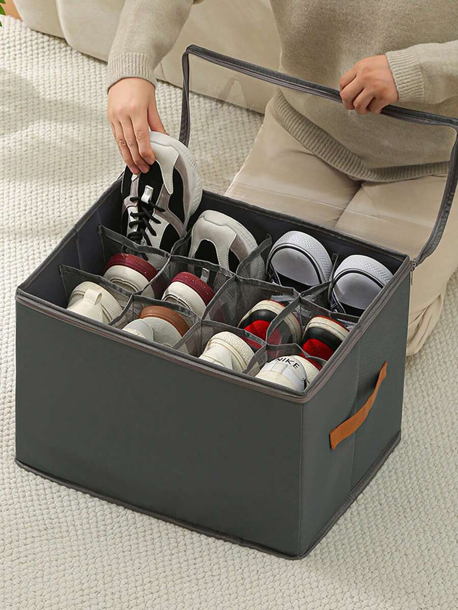 2 Pieces Fabric Shoe Storage Box, Foldable Shoe Organiser With Compartments, Waterproof And Dustproof, Multi-Purpose, Integrated Design - Multicolor - View 1