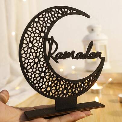 Đồ trang trí bằng gỗ rỗng hình trăng lưỡi liềm Ramadan, đồ trang trí bằng gỗ rỗng Eid Mubarak, mặt dây chuyền hình sao và trăng, đồ trang trí lễ hội Hồi giáo, đồ trang trí bàn tiệc ngày lễ Ả Rập.