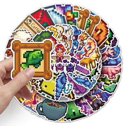50pcs Stardew Valley Cartoon Doodle Stickers, Cute Pixel Game Creative Decorative Stickers For Water Bottles, Phone Cases, Scrapbooking