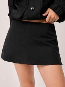 Women's Solid Color Low Waist Slit Sports Mini Skirt Black Spring - Black - View 9