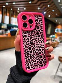Sexy Leopard Print Bumper Shockproof Protective Case, Textured Thick Anti-Fall Painted Phone Case Compatible With IPhone 17 Pro/17 Air/17/17 Pro Max 16/11/16 Pro/16 Plus/16 Pro Max/16e/15 Pro Max/13/14/12/XS/XR/7G/8P, Anti-Fall Phone Protective Cover - Hot Pink - View 1