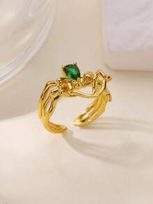 1pc 18K Gold Plated Green Zirconia Spider Ring, Unisex Gothic Vintage Open Animal Ring, Punk Y2K Halloween Jewelry Accessory Gift