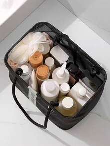 1个便携式多功能开口洗衣袋兼收纳篮，透气网眼速干收纳袋，适用于浴室，大容量可折叠，适合存放化妆品、洗漱用品、毛巾、护肤品、日常用品，男女通用洗衣袋兼化妆袋，适用于浴室、宿舍、家庭、旅行、澡堂，可作为节日礼物、生日礼物、返校用品、旅行收纳袋。