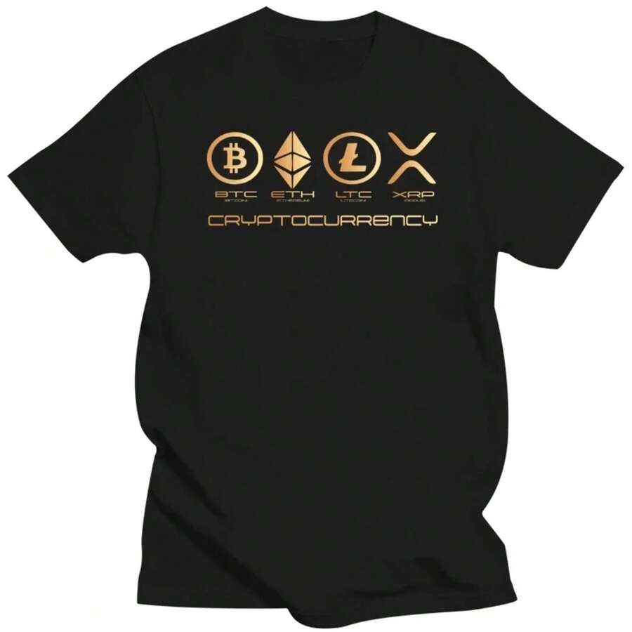 Camisetas divertidas Ripple XRP para hombres, camiseta de manga corta Bitcoin Crypto Cryptocurrency, ropa de calle, camisetas de algodón puro - Negro - Ver 1
