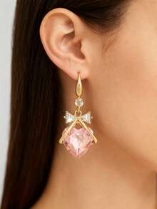 1 Pair Elegant Luxury Fashionable Unique Charming Bow & Heart Earrings - Pink - View 5