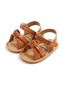 婴幼儿女童PU皮软皮露趾夏季凉鞋花朵公主平底鞋 - 棕色 - 查看 5