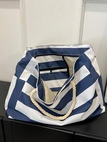 Large Waterproof Beach Tote Bag, Zipper Closure Beach Bag, Waterproof Pool Bag, Big Handbag For Women - Navy Blue - View 11