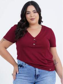 Women's Plus Size Short Sleeve Mesh Blouse - 酒紅色 - 查看 2