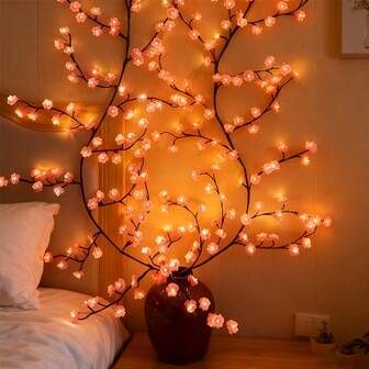 1 pieza Luz de Rama con Flores de Cerezo | 72/96/144 LEDs, Luz de Rama Flexible LED, 8 Modos de Parpadeo, Alimentada por USB, Adecuada para Dormitorio, Sala de Estar, Pared, Fiesta, Festival, Boda - Marca Kinpho, Luces de Rama LED, Luces de Ratán, Luces Decorativas con Forma de Flores de Cerezo para Interiores y Exteriores