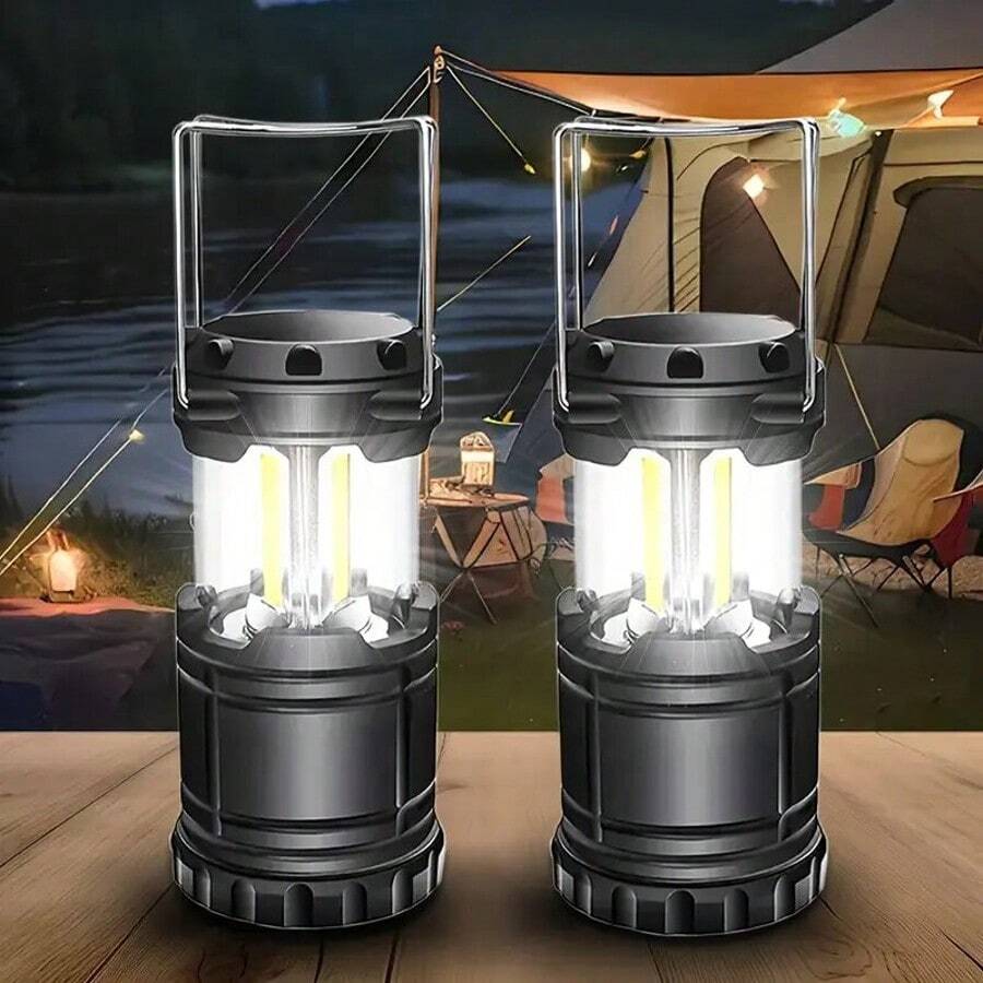 2pcs LED Battery Powered Lights, Portable Survival Battery Powered Lights, Camping Lantern, Suitable For Hurricane, Emergency, Storms, Power Outage, Foldable Outdoor Lights