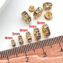 20pcs Real 18K Gold Plated Clear Crystal Rhinestone Beads Straight Flange Beads Golden Flat Round Rhinestone Bead Rondelle Crystal Metal Bead For DIY Jewelry Making - Multicolor - View 5