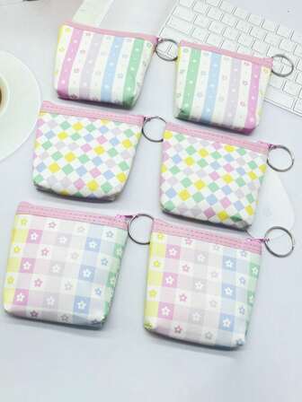 12 st/6 st. förpackning med sötrosa blommiga myntbörsar/små påsar, bärbara nyckelhållare, handväskor, myntpåsar, multifunktionella förvaringspåsar, presentpåsar, nyckelringar, små plånböcker, perfekta presenter till tjejer, ett måste för alla hjärtans dag, Ramadan eller skolresor.