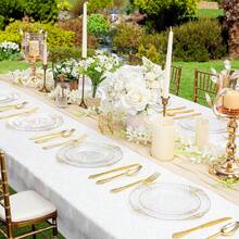 50PCS Platinum Disposable Party Plastic Plates - Including Plastic Silverware - Vintage Tableware Set For 10 Guests - Perfect For Christmas Parties, Birthdays, Weddings And Daily Use - 金色 - 查看 3