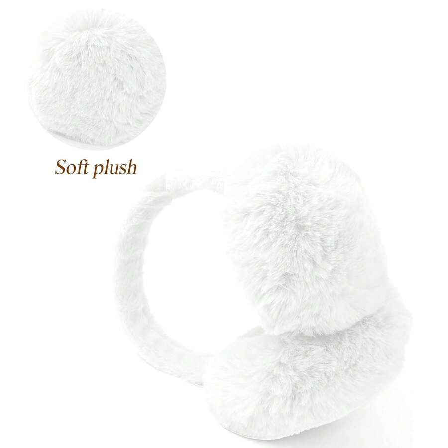 1PC Black & White Foldable Fluffy Warmers Headband, Fluffy Warm Ear Muffs For Men And Women - 白色 - 查看 1