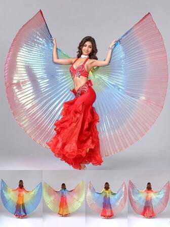 New Belly Dance Golden Wings Prop, Colorful Gradient Performance Costume, Adult Dance Costume, Golden Wings, Colorful Wings
