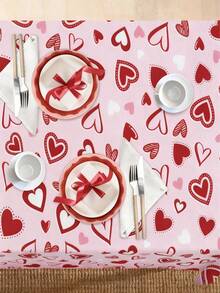 1 粉色爱心图案桌布，浪漫节日涤纶长方形易清洁装饰桌布，适合浪漫晚餐、约会、婚礼派对、情人节室内用餐场景 - 彩色 - 查看 4