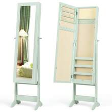 Lifezeal Jewelry Mirrored Cabinet Armoire Organizer Storage Box With Stand Christmas Gift Green - Green - View 9