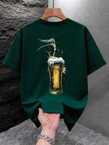 Men's Fashionable Printed Loose Short Sleeve T-Shirt | Exquisite Design | Summer Essential | Easy To Match, Showcasing Your Style - Dark Green - View 3