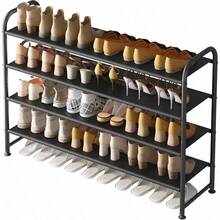 Estantería para zapatos de 3 niveles, organizador de almacenamiento largo, estantería de metal ancha para zapatos, para armario y entrada, color negro - 4 niveles + negro - Ver 1