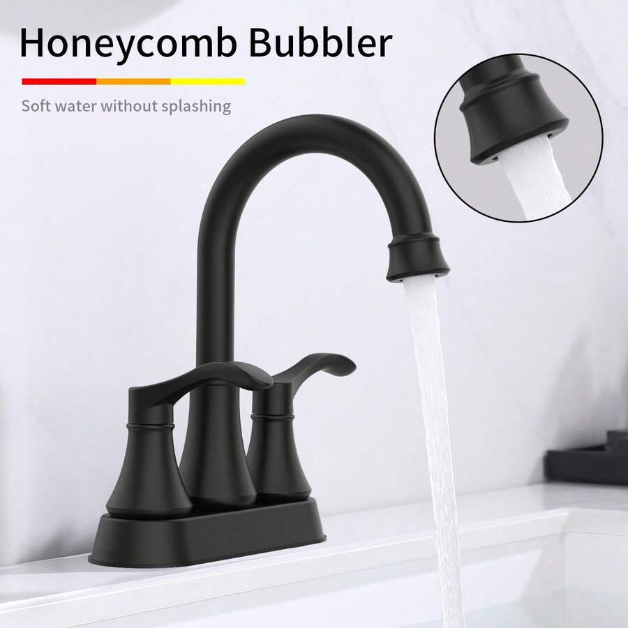 锌合金双鹰嘴浴室水龙头，双孔冷热水混合阀面盆水龙头，现代奢华风格，专用于浴室洗手盆 - 黑色 - 查看 1