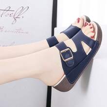 Women's Platform Slide Sandals, Casual Thick-Sole Slippers, Comfortable Flip Flops - Blue - View 3