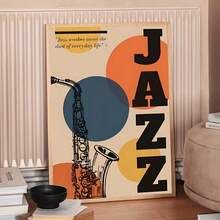 1pc Frameless Canvas Retro Jazz Saxophone "JAZZ" Slogan Decor – Fits Jazz-Style Bar/Vintage Living Room Wall Decor; Ideal For Jazz Culture Enthusiasts, Vintage Decor Lovers | Canvas Only - Multicolor - View 7