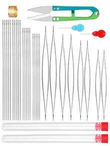 1 Set DIY Beading Needles, Includes Middle Hole Beading Needles, Thin Long Seed Bead Needles, Jewelry Making Tools For Bracelets, Necklaces (Random Color Accessories)