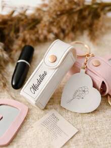 1pc Customized Personalized Lipstick Bag Keychain With Mirror Lipstick Case, Customizable Name Lipstick Storage Bag, Bridesmaid Gift, Valentine's Day Gift