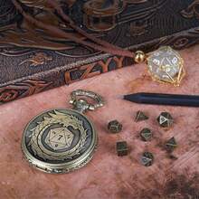 龙与地下城龙纹合金迷你多面骰子套装，配复古怀表盒——完美适用于龙与地下城（D&D）桌面游戏、角色扮演棋盘游戏配件、万智牌（MTG）、圣诞节个性化礼物（送给男友）、男士礼物创意、青少年趣味礼物 - 彩色 - 查看 4