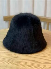 قبعة دلو قابلة للتعديل من فرو الأرنب، مريحة وناعمة وشتوية، مناسبة للخريف والشتاء، قبعة بيضاء فاخرة وناعمة للاستخدام اليومي - الأسود - مشاهدة 2