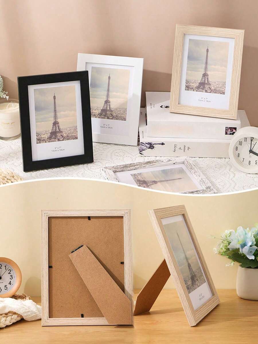 1 Set Wooden Photo Frame, Fits 10x15cm Photos, With Backing Board, Available In White, Black, Natural Wood, Suitable For Posters, Diplomas, Certificates, Documents, Can Be Displayed On Desk Or Wall, Ideal For Home, Bedroom, Room Decor, Suitable For Valentine's Day, Wedding, Wedding Photos, Photo Preservation - Multicolor - View 1